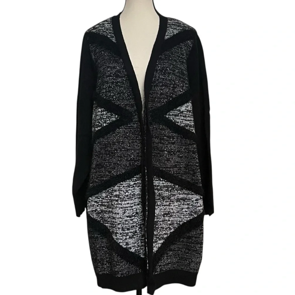 89th & Madison Metallic Open Cardigan 2X Black Gray Longline +Size Chic Layer‎ - Picture 3 of 9